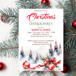 クリスマスディナーパーティークラシックレッドボーブルズリボン 招待状
