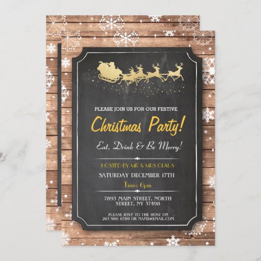 クリスマスディナーパーティーサンタウッドスノークリスマス招待状 招待状 (正面/裏面)