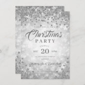 クリスマスディナーパーティーシルバーウィンターダイヤモンドグリッター 招待状 (正面/裏面)