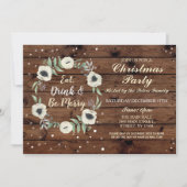 クリスマスディナーパーティーデイホリデーズウッドクリスマス 招待状 (正面)