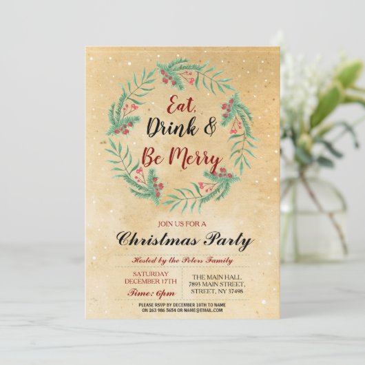 クリスマスディナーパーティーデイホリデーズヴィンテージクリスマス 招待状 (スタンド正面)