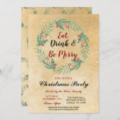 クリスマスディナーパーティーデイホリデーズヴィンテージクリスマス 招待状 (正面/裏面)