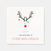 クリスマスディナーパーティートナカイ白い赤の家族 スタンダードカクテルナプキン (正面)