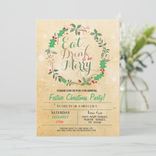 クリスマスディナーパーティードリンクメリークリスマス招待状 招待状 (スタンド正面)