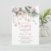 クリスマスディナーパーティーパステルピンクローズ金ゴールド 招待状 (スタンド正面)