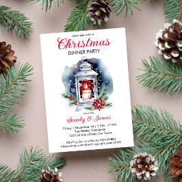クリスマスディナーパーティーランタンポインセチア 招待状