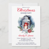 クリスマスディナーパーティーランタンポインセチア 招待状 (正面)