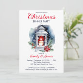 クリスマスディナーパーティーランタンポインセチア 招待状 (スタンド正面)