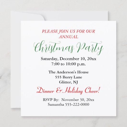 クリスマスディナーパーティーレッドボウパインコーン シーズンカード (裏面)