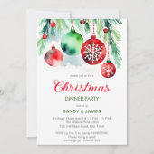 クリスマスディナーパーティー赤い緑のボーブル 招待状 (正面)