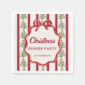 クリスマスディナーパーティー赤レトロストライプモノグラム スタンダードカクテルナプキン (正面)