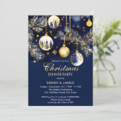 クリスマスディナーパーティー金ゴールドとネイビーブルーボーブル 招待状 (スタンド正面)