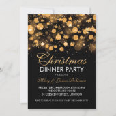 クリスマスディナーパーティー金ゴールドスターきらめくズ 招待状 (正面)