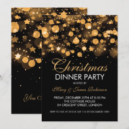 クリスマスディナーパーティー金ゴールドスターきらめくズ 招待状