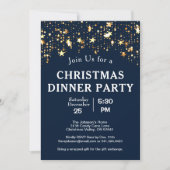 クリスマスディナーパーティー金ゴールドスターズツリーズ深いブルー 招待状 (正面)