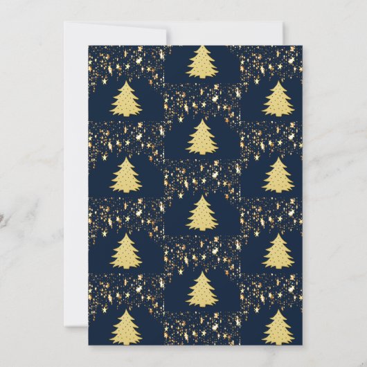 クリスマスディナーパーティー金ゴールドスターズツリーズ深いブルー 招待状 (裏面)