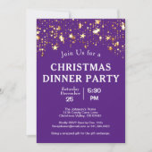 クリスマスディナーパーティー金ゴールドスターツリーズパープル 招待状 (正面)