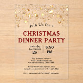 クリスマスディナーパーティー金ゴールドスター アクリル招待状 (正面)
