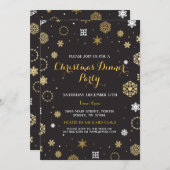 クリスマスディナーパーティー金ゴールドスノーフレーク招待状 招待状 (正面/裏面)