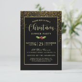 クリスマスディナーパーティー | シャワー金ゴールド紙吹雪 招待状 (スタンド正面)