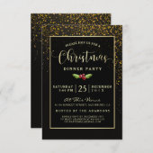 クリスマスディナーパーティー | シャワー金ゴールド紙吹雪 招待状 (正面/裏面)