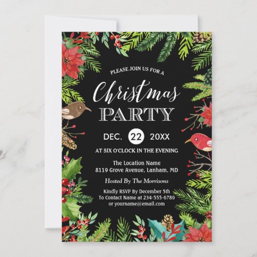 クリスマスディナーパーティー |素朴果実と松 招待状 (正面)