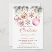 クリスマスディナーパーティーbohoメタリック水色 招待状 (正面)