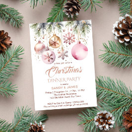 クリスマスディナーパーティーbohoメタリック水色 招待状