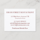 クリスマスディナーブリティッシュサンデーローストフードパブ 名刺 (裏面)