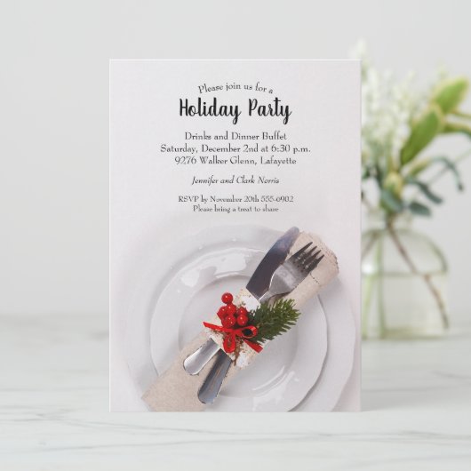 クリスマスディナープレートホリデー招待状 (スタンド正面)