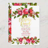 クリスマスディナーホリデーパーティーホリーベリーフローラ 招待状 (正面/裏面)