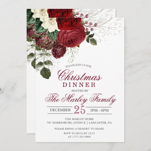クリスマスディナーホリデーパーティー招待状 招待状 (正面/裏面)