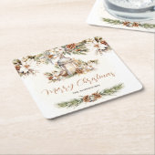 クリスマスディナーホワイト&クリームエレガントクラシック スクエアペーパーコースター (アングル)