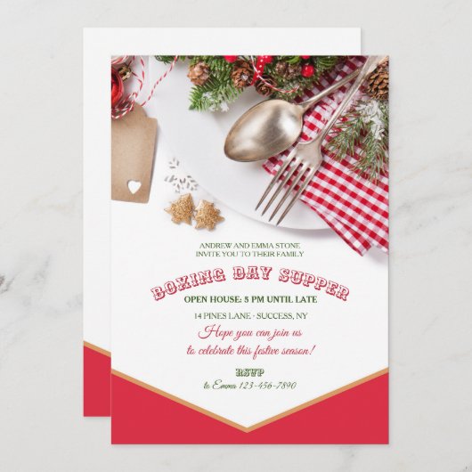 クリスマスディナーボクシングデイ招待状 招待状 (正面/裏面)