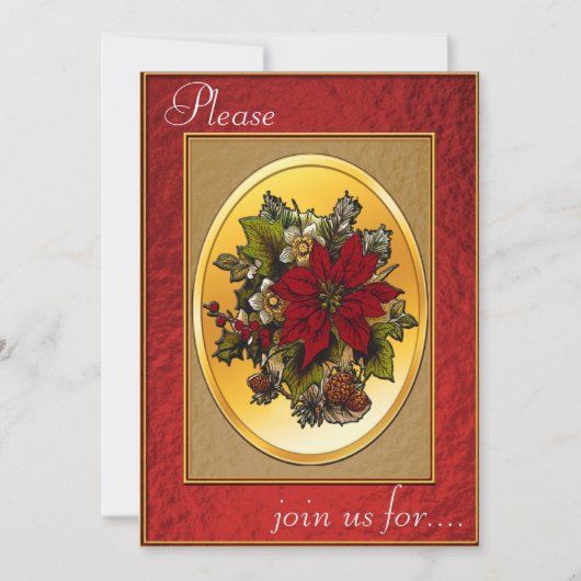 クリスマスディナー招待状-ポインセチア 招待状 (正面)