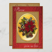 クリスマスディナー招待状-ポインセチア 招待状 (正面/裏面)