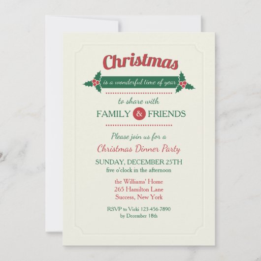 クリスマスディナー招待状 招待状 (正面)
