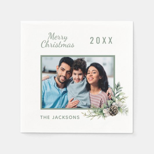 クリスマスディナー白いコーン松の写真名 スタンダードカクテルナプキン (正面)