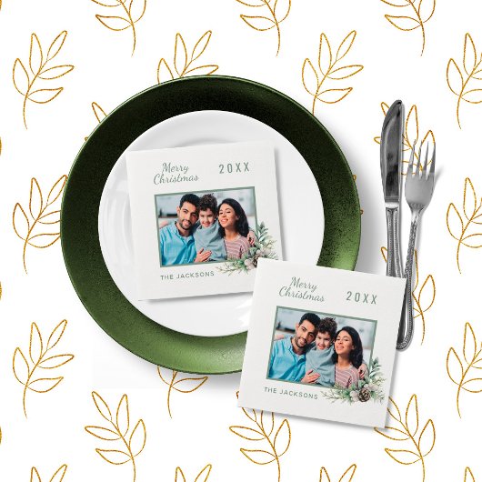 クリスマスディナー白いコーン松の写真名 スタンダードカクテルナプキン