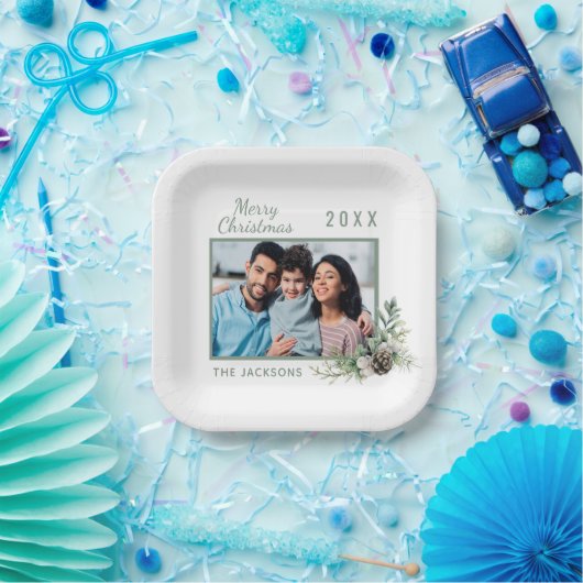 クリスマスディナー白いコーン松の写真名 ペーパープレート (パーティー)