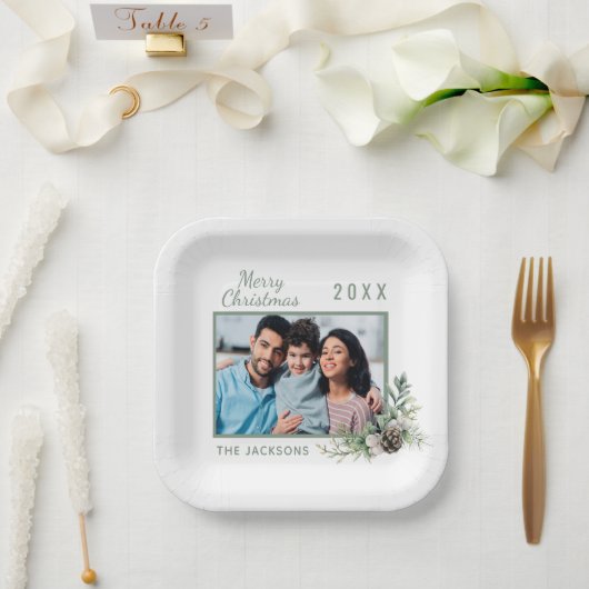 クリスマスディナー白いコーン松の写真名 ペーパープレート (ウェディング)