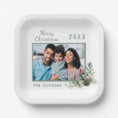 クリスマスディナー白いコーン松の写真名 ペーパープレート (正面)