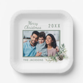 クリスマスディナー白いコーン松の写真名 ペーパープレート