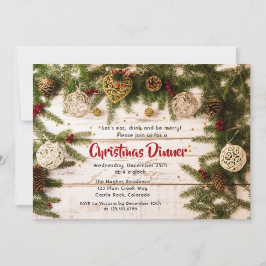 クリスマスディナー素朴パインフローラ 招待状 (正面)
