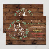 クリスマスディナー ウッド 食べて飲んで楽しく過ごそう ご招待 招待状 (正面/裏面)