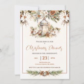 クリスマスディナー パーティー 白とクリーム エレガント 招待状 (正面)