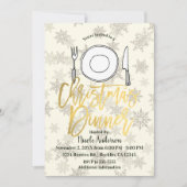 クリスマスディナー ホリデーパーティー クリーム アイボリー ストライプ 招待状 (正面)