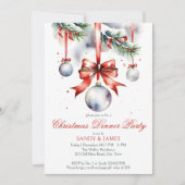クリスマスディナ伝統的ーのパーティー水色 招待状 (正面)