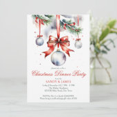 クリスマスディナ伝統的ーのパーティー水色 招待状 (スタンド正面)