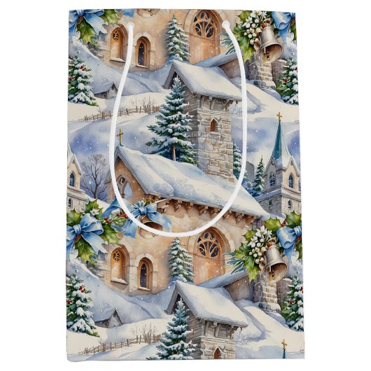 クリスマスデイカントリー教会 ミディアムペーパーバッグ (正面)